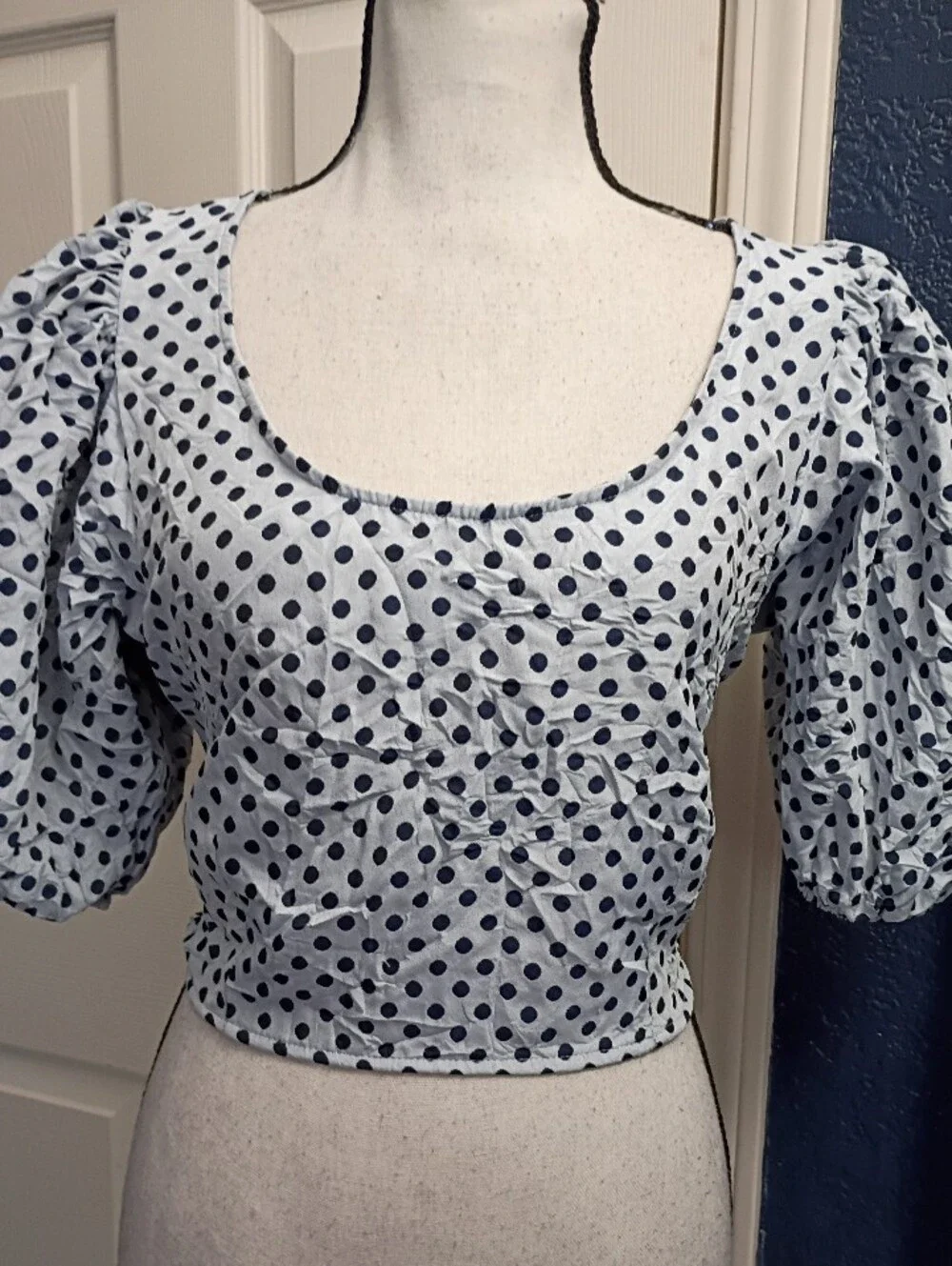 Free People White Polka Dot Puff Sleeve Crop Top
